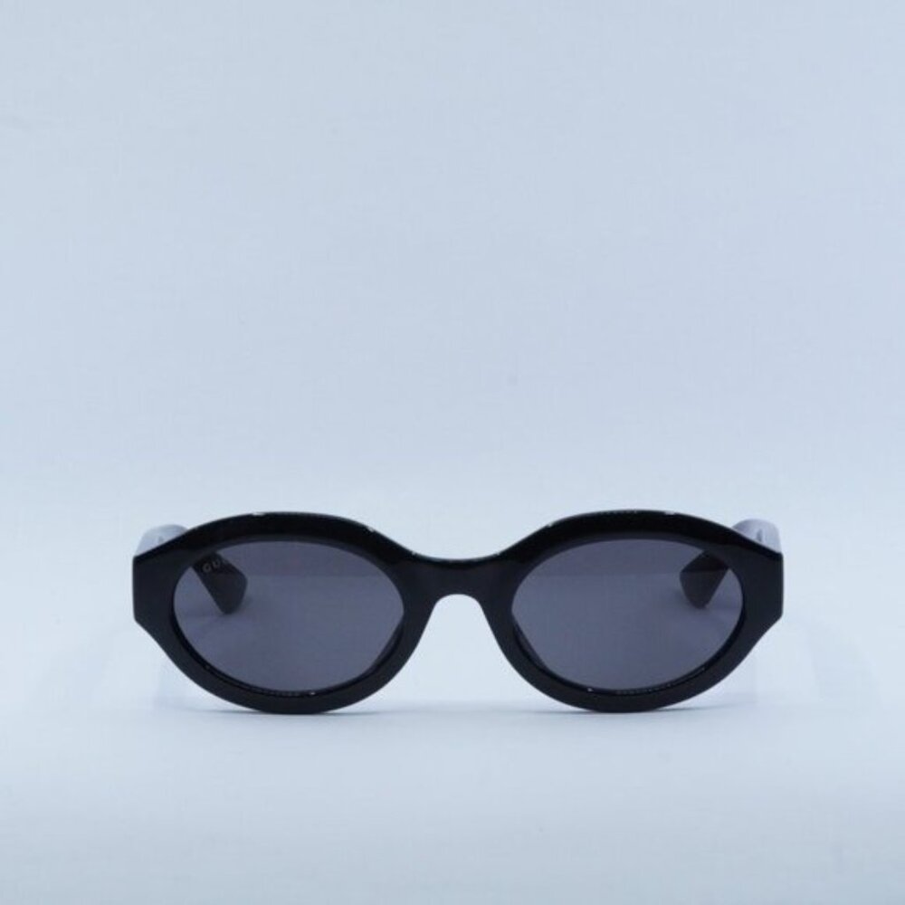 Gucci GG1579S 001 Sunglasses Shiny Black Oval Frame, Grey Lenses - Picture 2 of 10